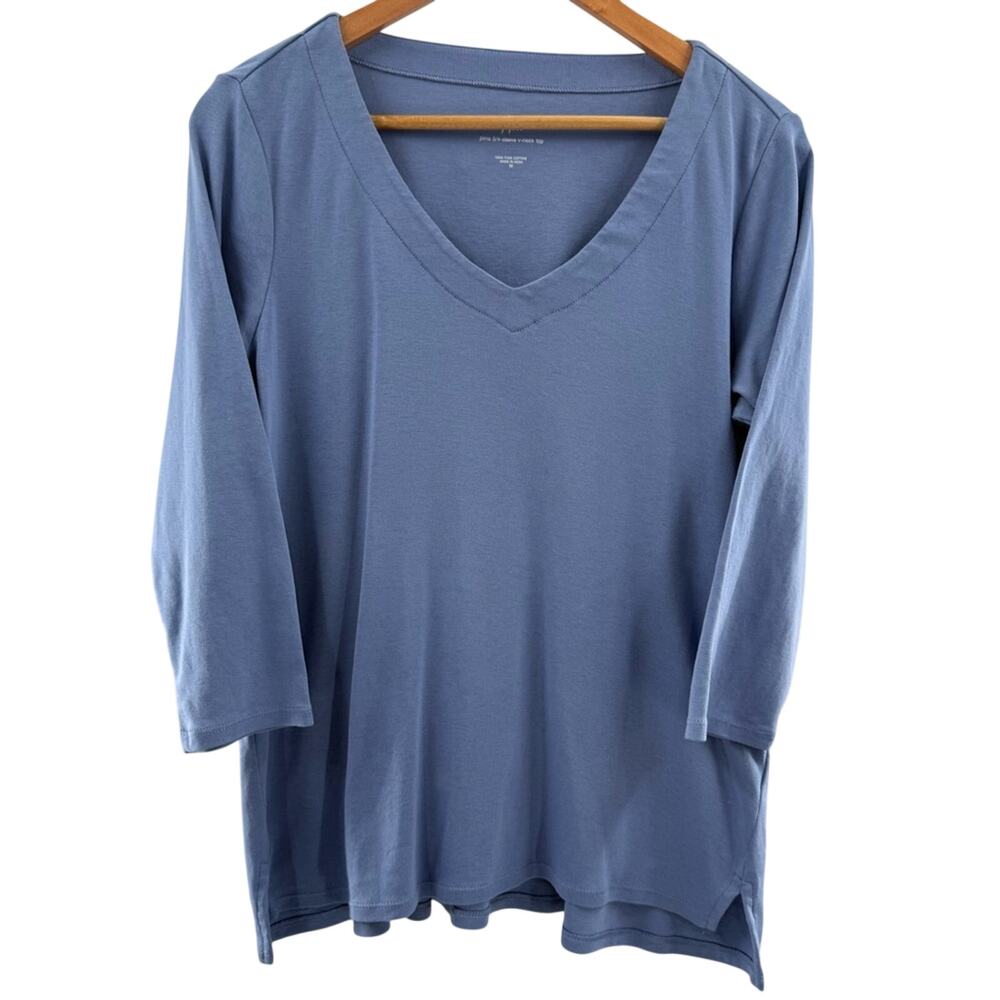 J. Jill Pima Cotton 3/4 Sleeve V-Neck Tunic Shirt Baby Blue Size Medium - Picture 2 of 9
